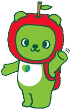 Arukuma, the mascot of the Nagano Prefecture, waving towards the camera